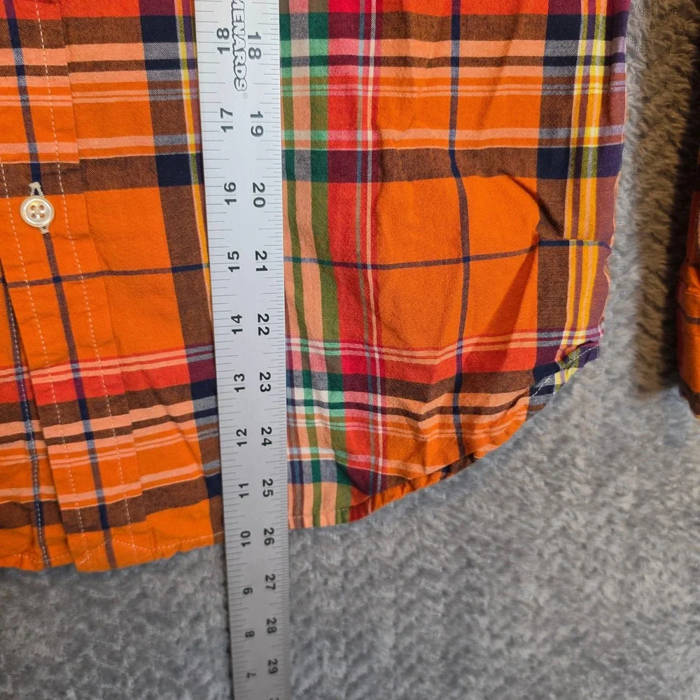 Ralph Lauren Boys Orange Plaid Cotton Button Down Shirt L 14-16 Long Sleeve Pony